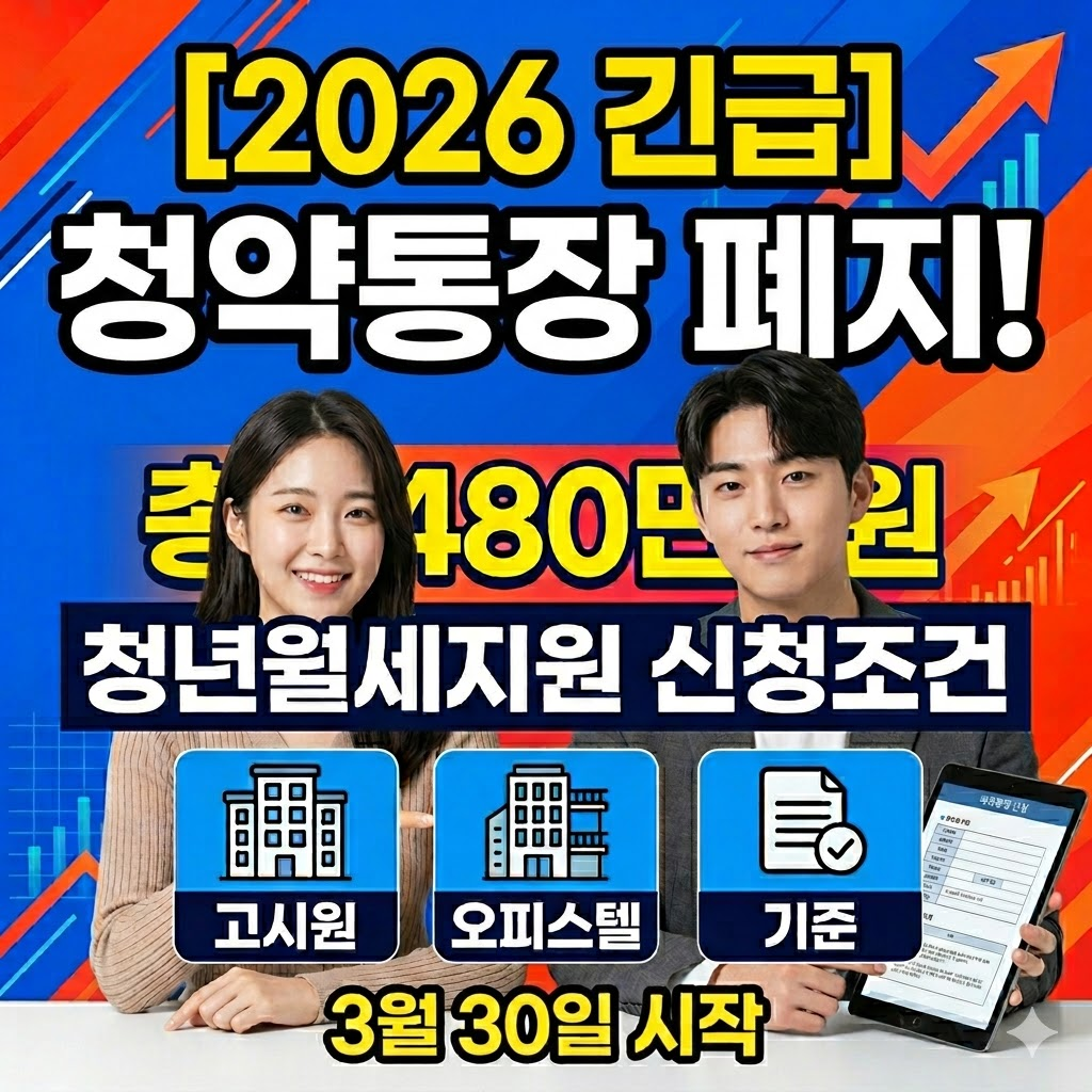 [2026 긴급] 청약통장 폐지! 총 480만원 청년월세지원 신청조건 및 고시원 오피스텔 기준 (3월 30일 시작) 포스팅 썸네일 이미지