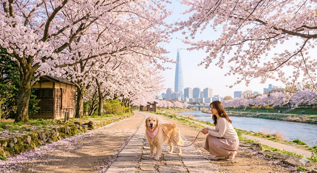 송파구 벚꽃 명소 성내천 둑방길 반려견 벚꽃 산책
