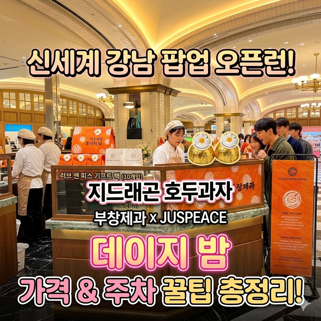 지드래곤 데이지 밤 팝업 정보와 가격, 주차 팁 자막이 들어간 블로그 대표 썸네일