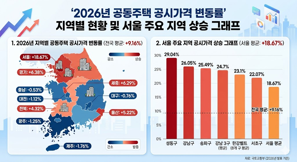 2026년 공시가격알리미 서울 마용성 강남 3구 공동주택가격 상승률 비교