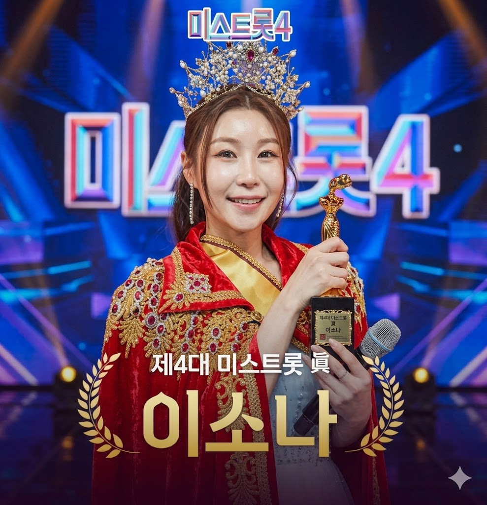 미스트롯4 이소나가 트로피를 들고 왕관을 쓰고 있는 모습