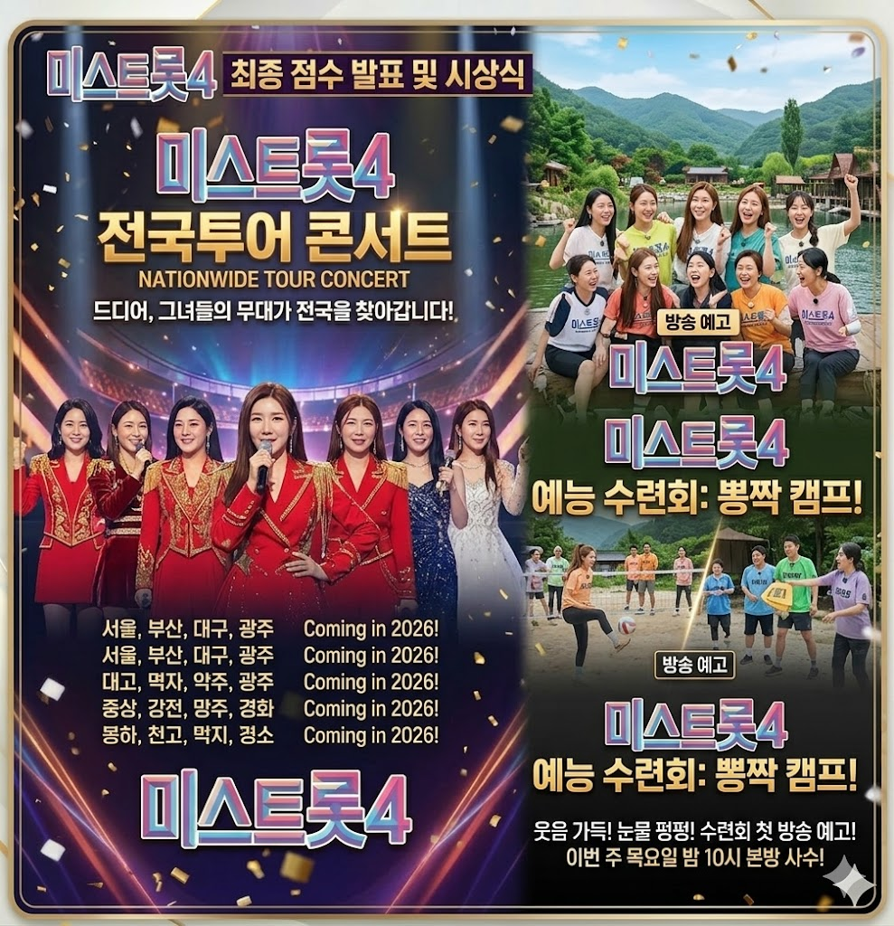 전국투어 콘서트 포스터 및 미스트롯4 예능 수련회 방송 예고 이미지