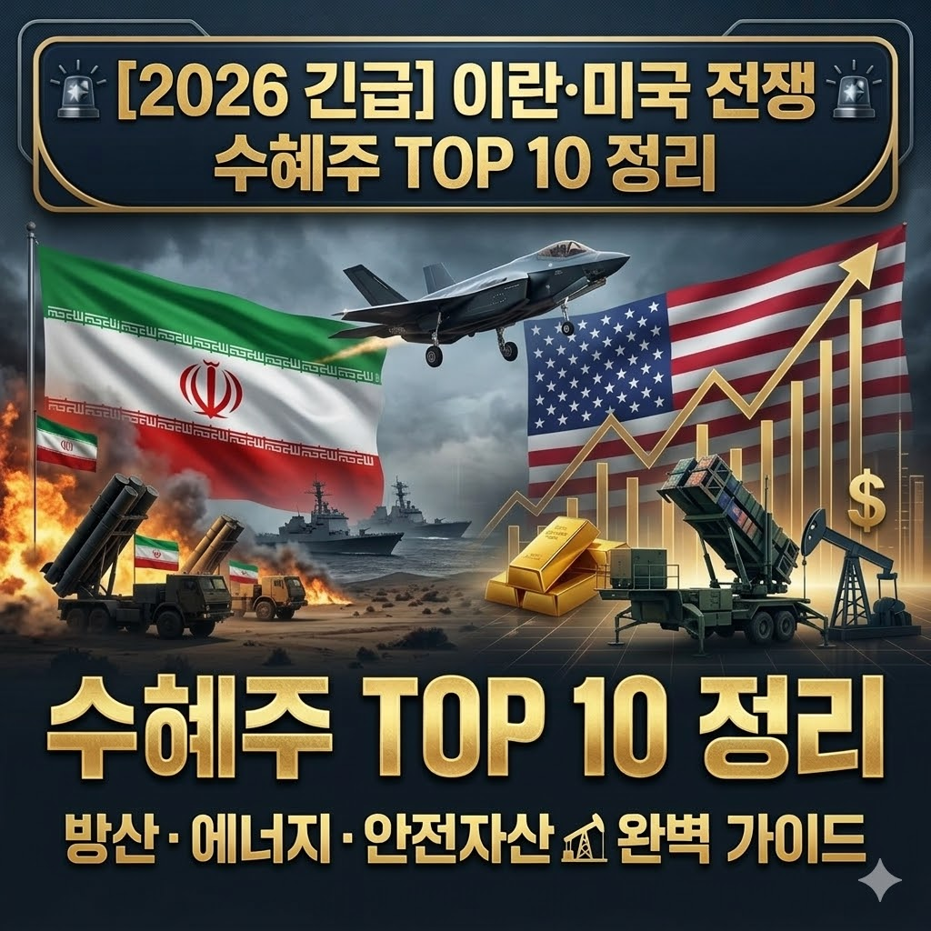 [2026 긴급] 이란·미국 전쟁 수혜주 TOP 10 (방산·에너지·안전자산 가이드) 포스팅 썸네일