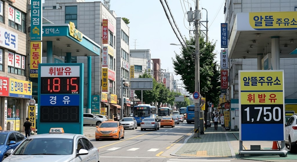 서울 시내 1800원을 돌파한 주유소 전광판과 알뜰주유소 가격 비교 모습