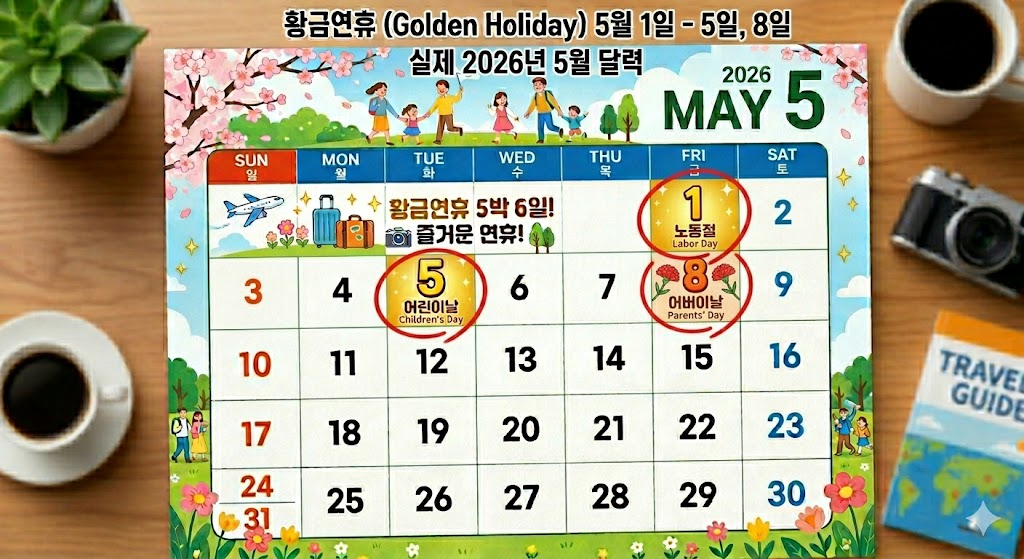 2026년 5월 1일 노동절 공휴일 5월 4일 샌드위치 데이 연차 달력