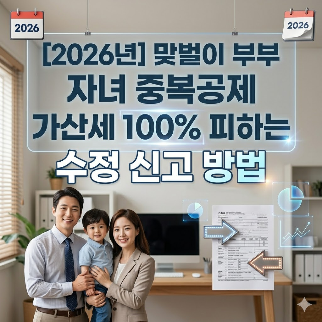 2026년 맞벌이 부부의 자녀 중복공제 가산세를 100% 피하는 수정 신고 방법을 안내하는 썸네일 이미지