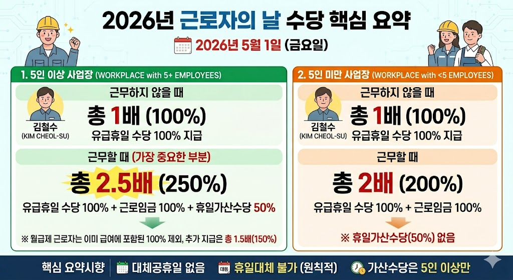2026년 노동절 2.5배 월급제 시급제 수당 계산 비교표