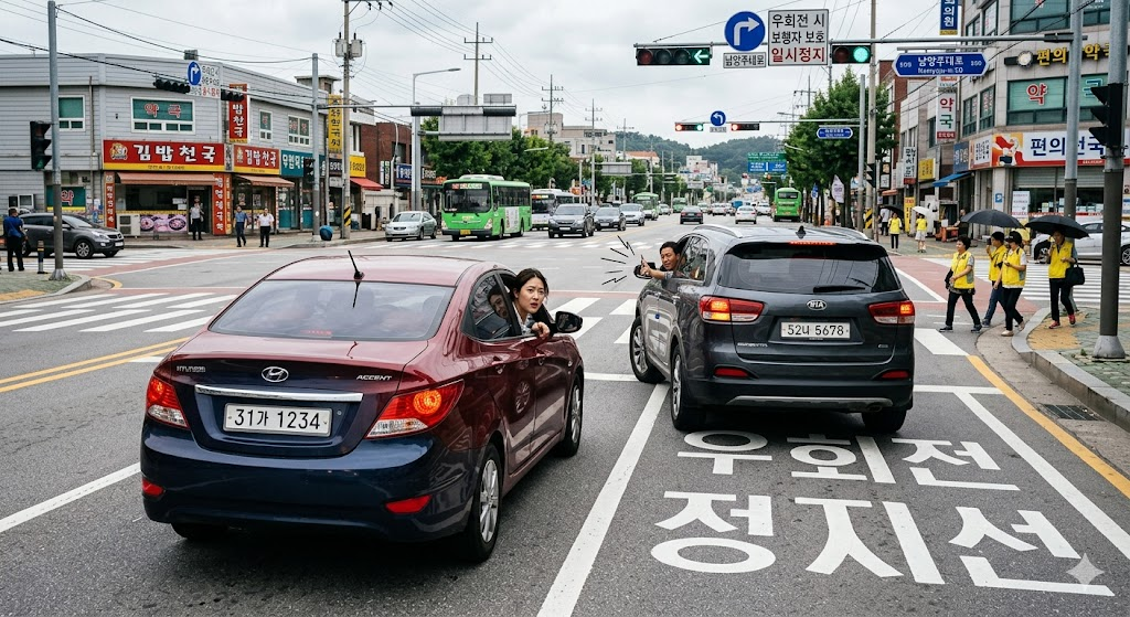 우회전 일시정지 중 뒷차 경적 빵빵 대처법