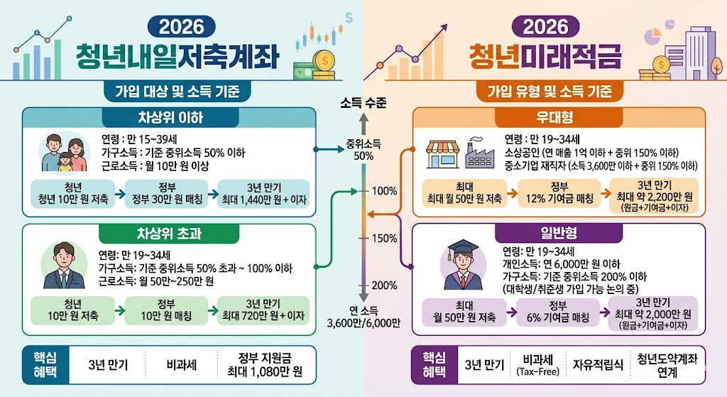 2026년 청년내일저축계좌 청년미래적금 중위소득 50% 비교 표